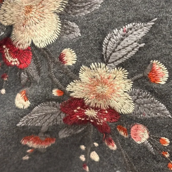 Johnny was Embroidered Floral Hooded Sweatshirt - Charcoal Gray - Picture 5 of 9